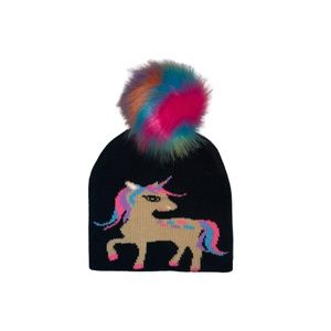 NWT Girls Unicorn Pom Pom Winter Beanie